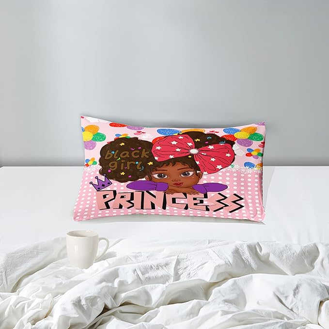 Black Girls Twin Bedding Sets for Girls-Black Girls Twin Comforter Set for Girls, Black Girls Bedding Sets Twin, Pink Princess Twin Bedding Sets for Girls, Twin (1 Comforter 1 Pillowcases)