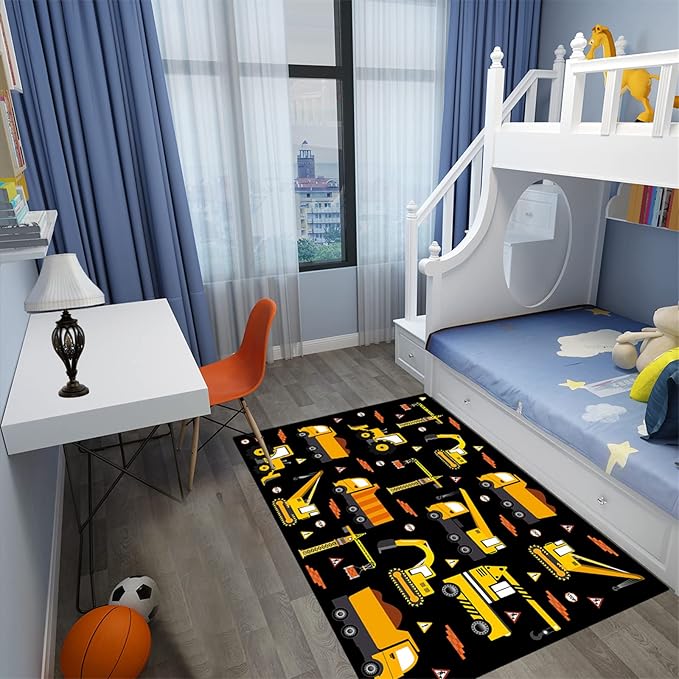Car Track Rug Construction Play Mat Car Rug for Boys Room Kids Rugs for Playroom Construction Mat for Kids Car Rug for Boys Room Construction Decor for Boys Room,Black 5'×7'