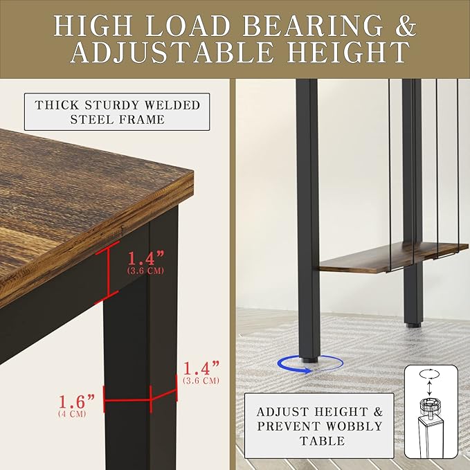 Computer Desk 47" Writing Desk Study Table with CPU Storage Shelf for Home Office, Workstation, Office, Gaming Room- Sturdy Stable Black Metal Frame, Rustic Brown