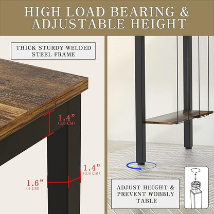 Computer Desk 47" Writing Desk Study Table with CPU Storage Shelf for Home Office, Workstation, Office, Gaming Room- Sturdy Stable Black Metal Frame, Rustic Brown