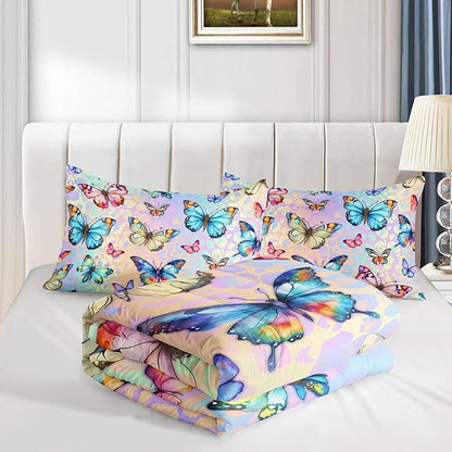Datura home Kids Comforter Set Butterfly Printed Pattern Bedding Set with 1 Comforter and 2 Pillowcases for Girls Boys Bedroom All Season(Butterfly0 Twin)