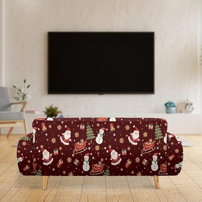 FKELYI Red Christmas Sofa Couch Cover for Indoor Non-Slip Furniture Protector Easy Going Stretch Sofa Slipcover Washable Sofa Slipcovers XL