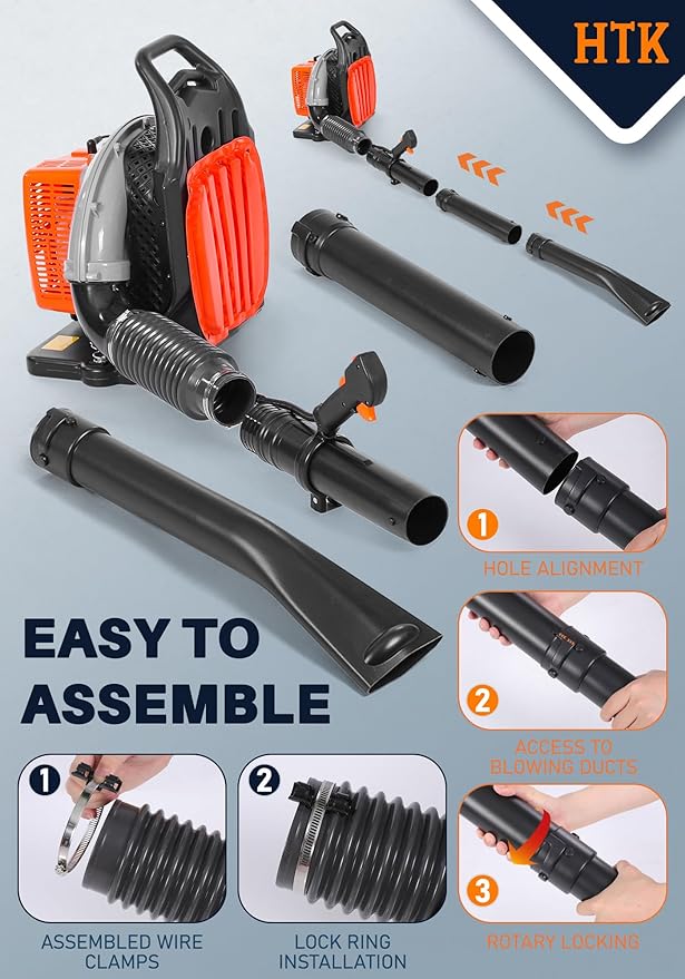 HTK 63CC Gas Backpack Leaf Blower - 2-Stroke Engine, High-Velocity 665CFM, Ergonomic & Low-Vibration, Cruise Control, Ideal for Year-Round Yard Maintenance (63CC Backpack Blower)