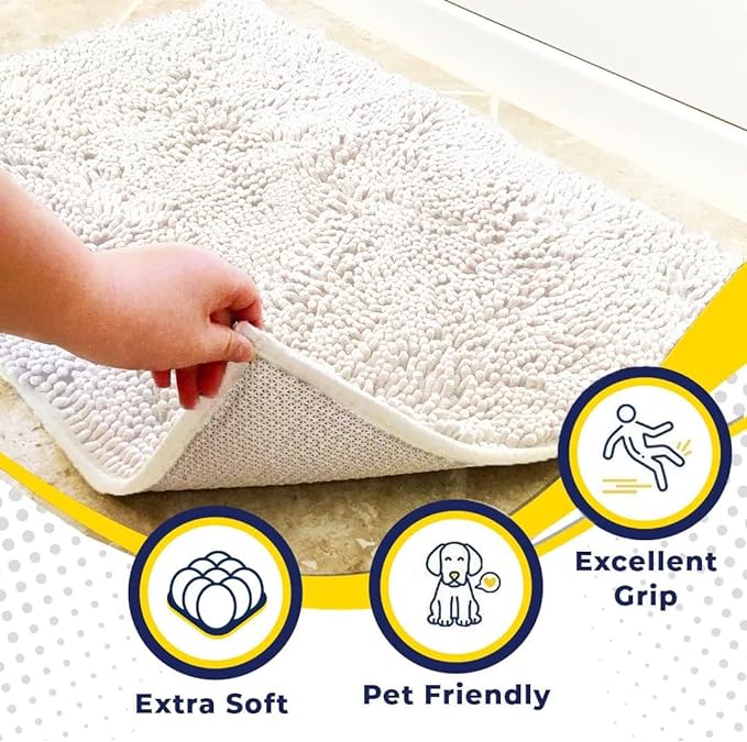Muddy Mat® Shown on TV – Super Absorbent Microfiber Dog Door Mat for Muddy Paws, Non-Slip Washable Pet Rug, Quick Dry Chenille Entryway Carpet, Machine Washable Indoor Outdoor mat, White 28"x18"