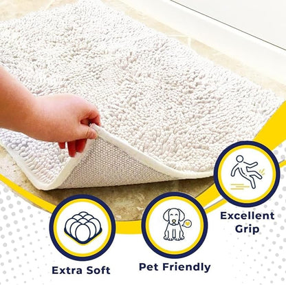 Muddy Mat® Shown on TV – Super Absorbent Microfiber Dog Door Mat for Muddy Paws, Non-Slip Washable Pet Rug, Quick Dry Chenille Entryway Carpet, Machine Washable Indoor Outdoor mat, White 28"x18"
