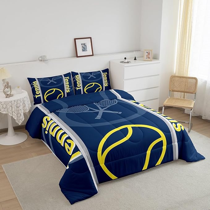 Feelyou Kids Tennis Comforter Set King Size Tennis Sports Bedding Set for Boys Girls Teens Bedroom Decor Tennis Gaming Comforter Women Men Tennis Lovers Duvet Set with 2 Pillow Case