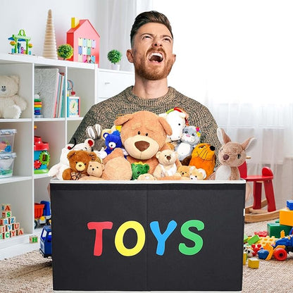 VICTOR'S Toy Storage Organizer - Extra Large Toy Box Chest Storage Boxes Bins Baskets for Kids, Boys, Girls, Nursery Room, Playroom (New Black)