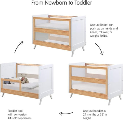 BreathableBaby Breathable Mesh 3-in-1 Convertible Crib (Toddler Bed Kit Sold Separately) — Beech & White — Two Adjustable Mattress Heights — Greenguard Gold Certified