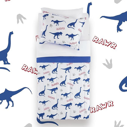 SLEEP ZONE Kids Bedding Set for Boys, Dinosaur Pattern, Super Soft and Breathable, All Season Use Comforter Set, 7 Pieces (Dinosaur Footprints, Full/Queen)