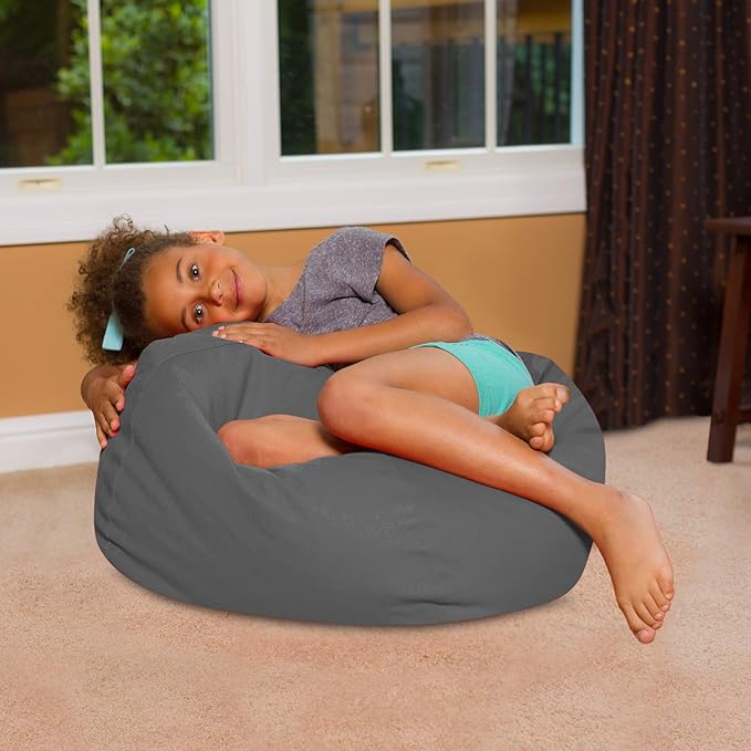 Posh Creations Bean Bag Chair for Kids, Teens, and Adults Includes Removable and Machine Washable Cover, Heather Gray, 27in - Medium