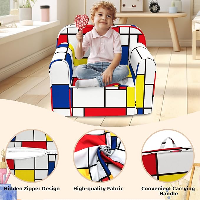 Cuddly Toddler Chair, Kids Snuggly-Soft armchair,Kids Sofa Chair with Washable and Removable Cover,Toddler Foam Chair with Friendly Carrying Handle, Reading Couch for Boys and Girls