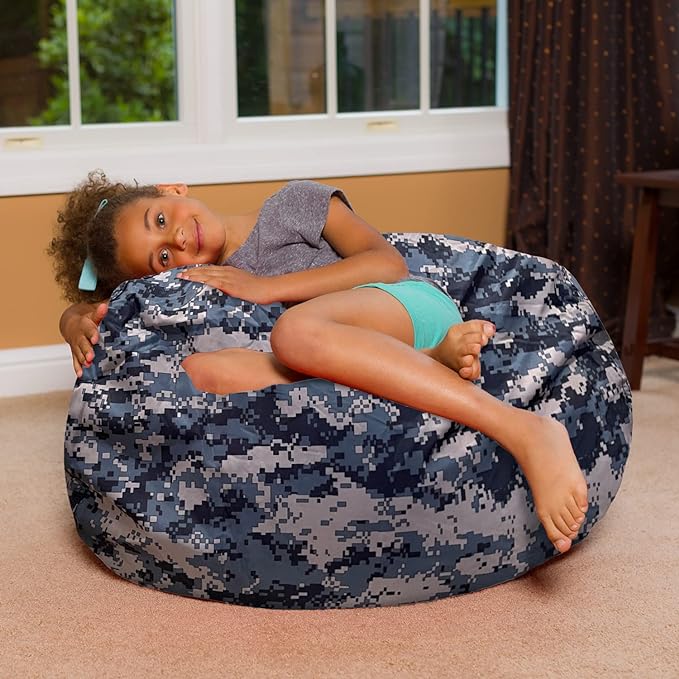 Posh Creations Bean Bag Chair for Kids, Teens, and Adults Includes Removable and Machine Washable Cover, Soft Nylon - Camo Digital, 38in - Large