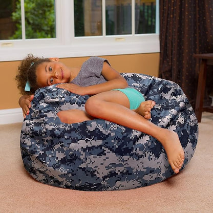 Posh Creations Bean Bag Chair for Kids, Teens, and Adults Includes Removable and Machine Washable Cover, Soft Nylon - Camo Digital, 38in - Large