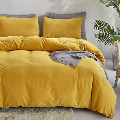 Wellboo Mustard Yellow Velvet Comforter Sets Full Size Solid Fluffy Turmeric Yellow Bedding Comforters Plain Dark Yellow Sherpa Quilts Soft Warm Winter Flannel Plush Blanket Luxury Shaggy Crystal Bed