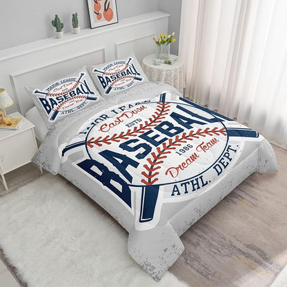 Datura home Baseball Comforter Set Vintage Grey Baseball Printed Quilt Bedding Set with 1 Comforter and 2 Pillowcases for Boys and Girls Bedroom All Season(Baseball Twin)