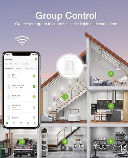 GHome Smart Switch,Smart Wi-Fi Light Switch Compatible with Alexa and Google Assistant 2.4Ghz, Single-Pole,Neutral Wire Required,UL Certified,Remote/Voice Control, No Hub Required (3 Pack)
