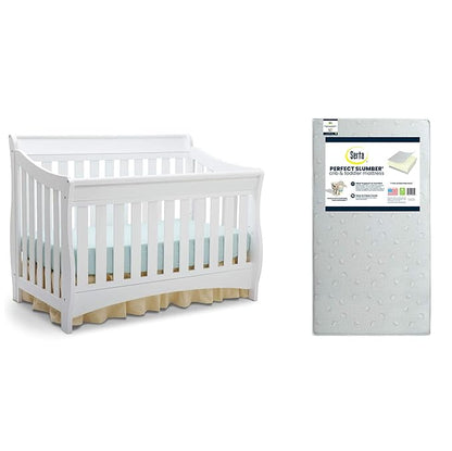 Delta Children Bentley S Series 4-in-1 Crib, White + Serta Perfect Slumber Dual Sided Recycled Fiber Core Crib and Toddler Mattress (Bundle)