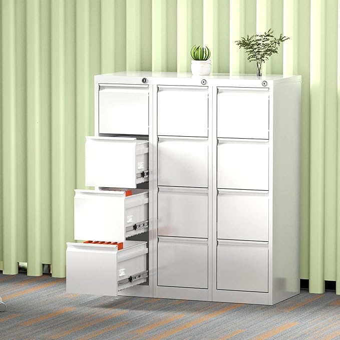 4 Drawer File Cabinet, Office Filing Cabinet with Lock/Drawer, Metal Vertical File Storage Cabinet for A4 Letter/Legal Size, 14.96" W x 17.72" D x 52.36" H, Assembly Required