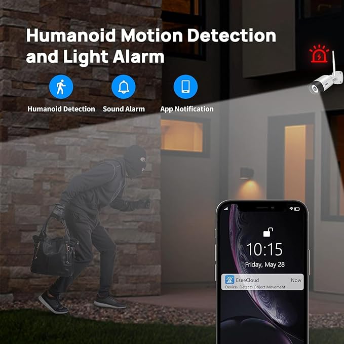 Hiseeu 5MP Wireless Pro Security Camera System with 12" LCD Monitor and 3T HDD Outdoor Use 24/7 Recording Motion Detection Color Night Vision 2 Way Audio Expandable 10CH 8MP NVR Plug and Play