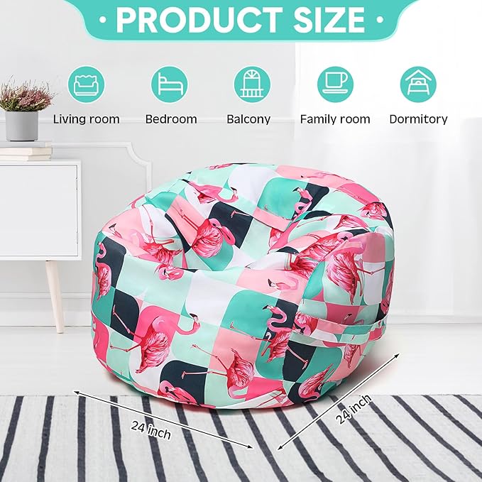 2 Pcs Bean Bag Chair for Kids 24" Empty Bean Bag with Carrying Handle Removable Washable Canvas Storage Bean Bag for Organizing Toy Room Decor(Tropical)
