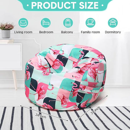 2 Pcs Bean Bag Chair for Kids 24" Empty Bean Bag with Carrying Handle Removable Washable Canvas Storage Bean Bag for Organizing Toy Room Decor(Tropical)