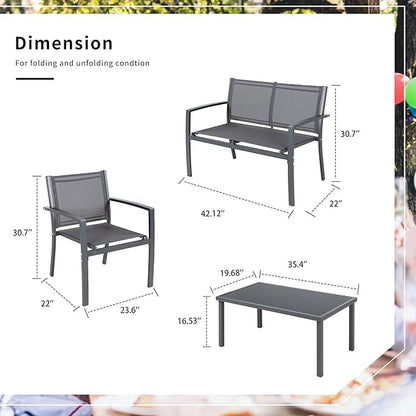 Shintenchi 4 Pieces Patio Furniture Set, Modern Design, Durable Steel Frame, Comfortable Textile Cushions, Easy to Move and Clean