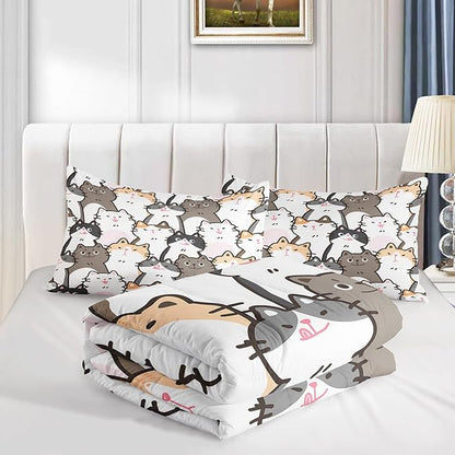 CVHOUSE Cat Bedding,Cartoon Cat Comforter Twin,Animals Print Comforter Set for Kids,Kawaii Quilt Set with 1 Comforter and 2 Pillow Cases