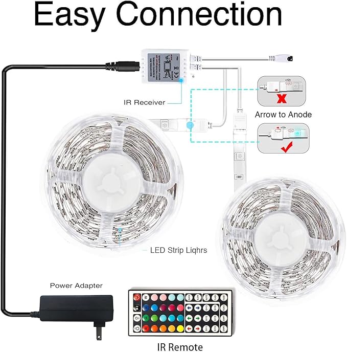 phopollo Led Lights 40ft for Bedroom RGB Color Changing Led Lights Kit with Power Supply and Remote