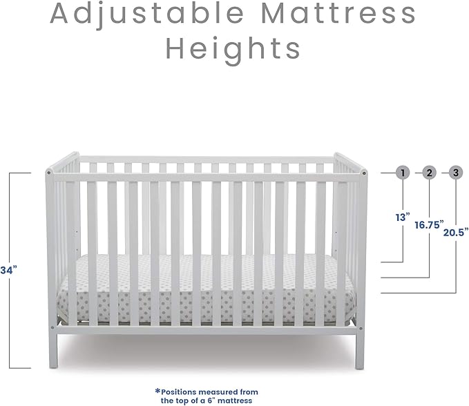 Delta Children Heartland 4-in-1 Convertible Crib - Greenguard Gold Certified, Bianca White