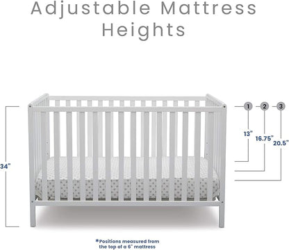 Delta Children Heartland 4-in-1 Convertible Crib Infant Changing Table with Pad + Serta Perfect Start Crib Mattress, Bianca White