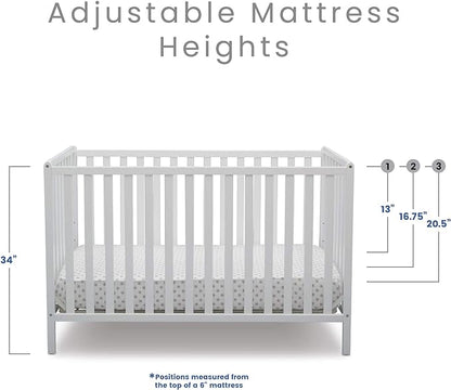 Delta Children Heartland 4-in-1 Convertible Crib, Bianca White + Delta Children Twinkle Galaxy Dual Sided Recycled Fiber Core Crib and Toddler Mattress (Bundle)