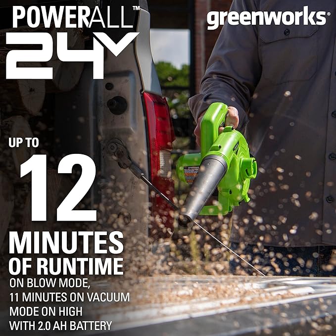 Greenworks 24V (90 MPH / 180 CFM / 125+ Compatible Tools) Cordless Shop Blower, 2.0Ah Battery and Charger Included
