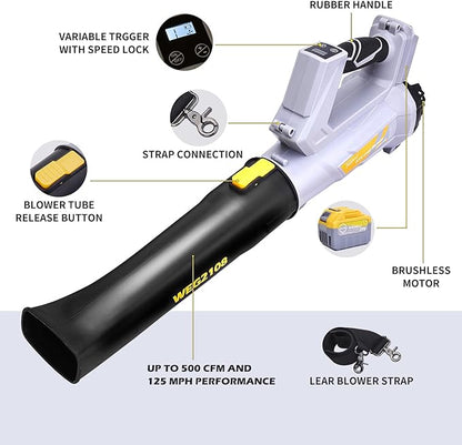 500 CFM Cordless Leaf Blower, 2 x 21V 4.0Ah Battery and Charger, Electric Leaf Blowers for Patio Cleaning, Lawn Care, Blowing Leaves and Snow