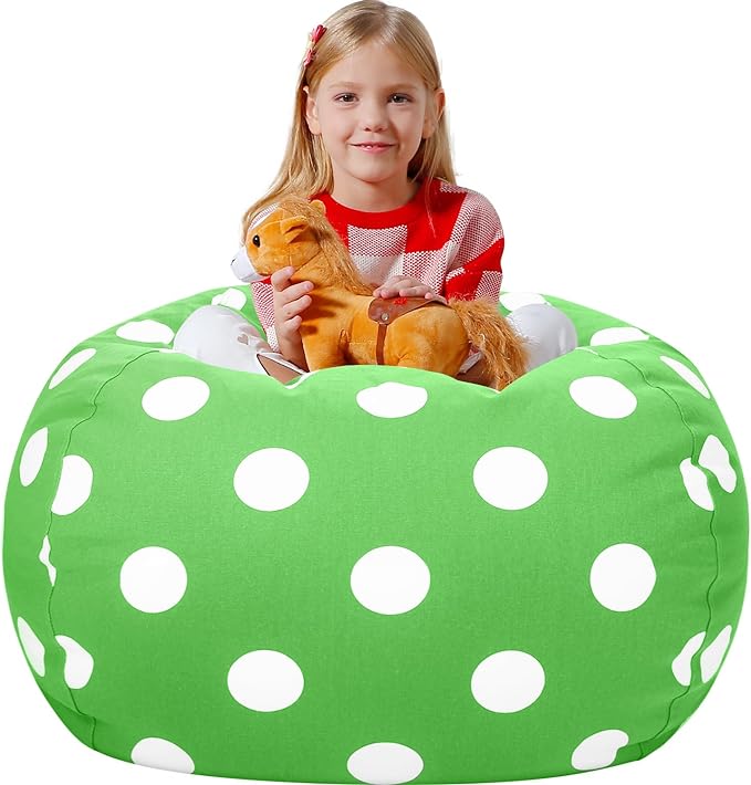 Aubliss Stuffed Animal Bean Bag Storage Chair (Green Dot, X-Large (48''))