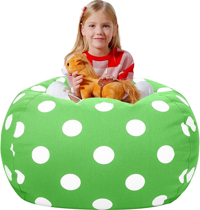 Aubliss Stuffed Animal Bean Bag Storage Chair (Green Dot, Medium (32''))
