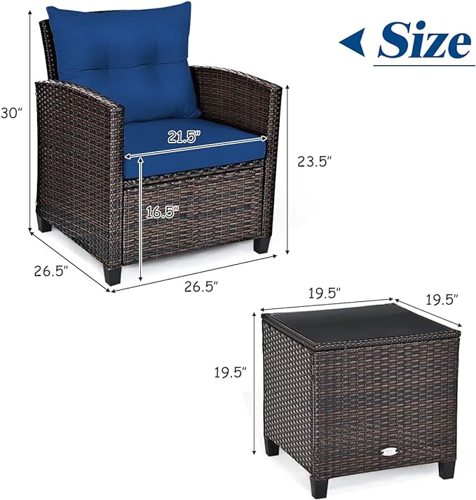 3 PCS Patio Furniture Set, OneSize, Navy