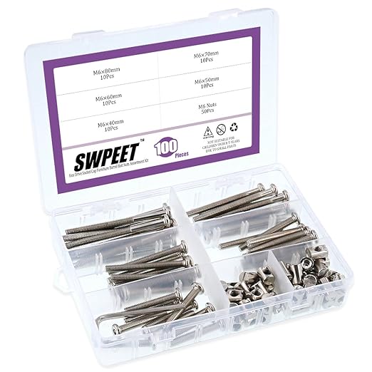 Swpeet 100Pcs Crib Hardware Screws, Nicked Plated M6 × 40/50/60/70/80mm Hex Socket Head Cap Crib Baby Bed Bolt and Barrel Nuts with 1 x Allen Wrench Perfect for Furniture, Cots, Crib Screws