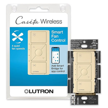 Lutron Caseta Smart Fan Speed Control Switch (Lutron Smart Hub Required), Single-Pole, PD-FSQN-IV, Ivory
