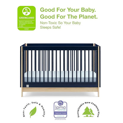 Delta Children babyGap Tate 4-in-1 Convertible Crib + Brannan Bear Bookcase with Bins + Brannan Bear Wall Shelf with 4 Hooks, Navy/Natural (Bundle)