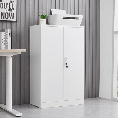 41.97" Metal Storage Doors and Adjustable Shelf,Folding Filing Cabinets w/Solid Steel Tube Locking Shaft,for Home Office,School,Garage,White