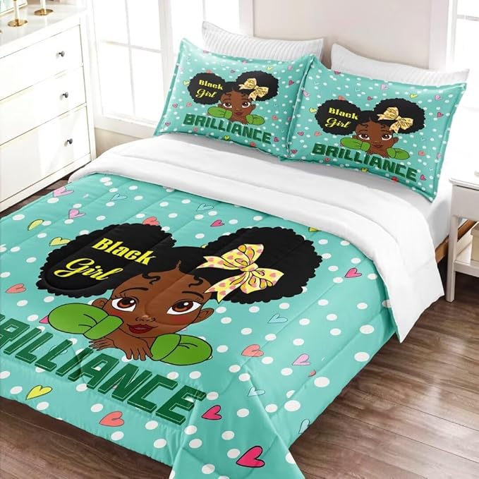 Black Girl Comforter Set Queen for Kids Teens Youth,Black Girl Magic Bedding Set,African American Girl Inspirational Quotes Comforter Set,Black Princess Bed Bedroom Set
