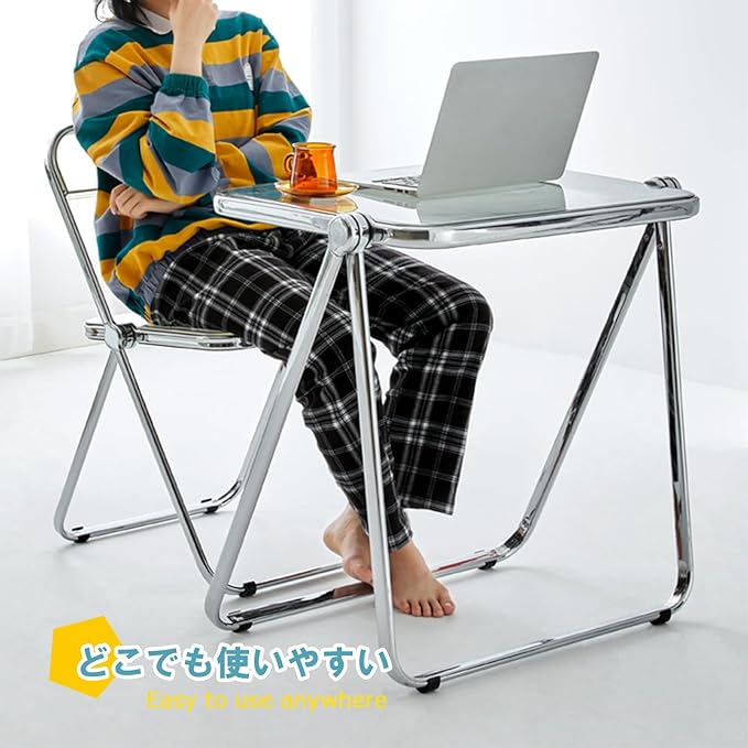 KAIHAOWIN Folding TV Tray Table Acrylic Foldable Table No Assembly Required Tiny Desk for Home Office Side Table Small Computer Desk for Small Spaces-White