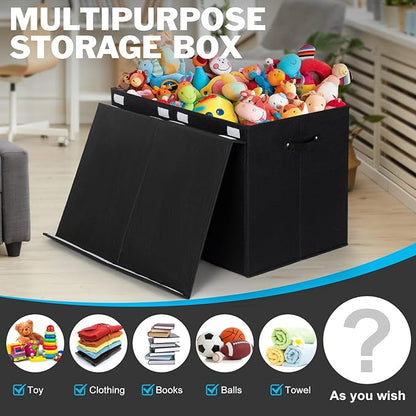122L Large Toy Box Chest with Lid, Foldable Toy Storage Organizer Bin Boxes with Removable Divider for Kids, Boys, Girls, Nursery, Playroom, 26"x17" x17"(Linen Black)