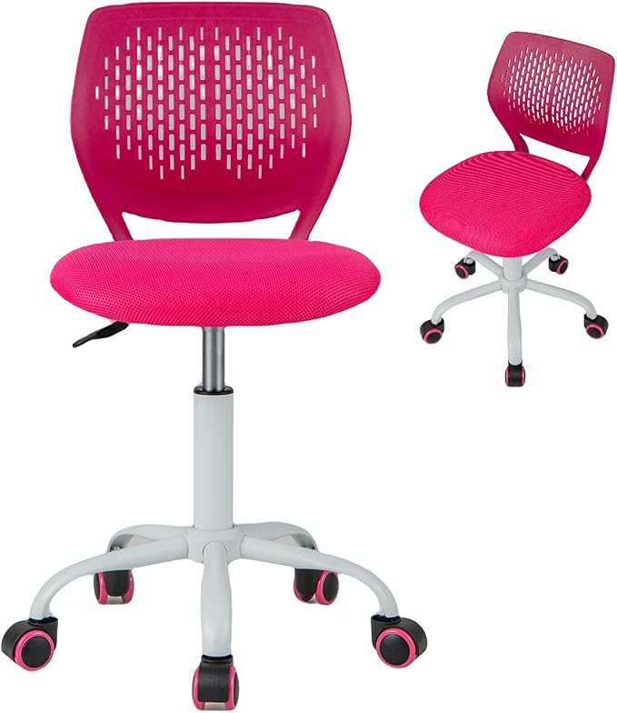 Kids Desk Chair, Blue Ergonomic Kids Office Chair Ages8-12 w/Lumbar Support, Low-Back Teen Desk Chair for Girls Boys, Small Cute Kids Computer Chair for Bedroom/Study/Vanity Desk (Rose Red)