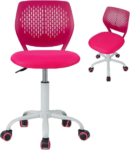 Kids Desk Chair, Blue Ergonomic Kids Office Chair Ages8-12 w/Lumbar Support, Low-Back Teen Desk Chair for Girls Boys, Small Cute Kids Computer Chair for Bedroom/Study/Vanity Desk (Rose Red)