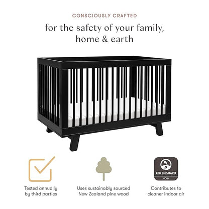 Babyletto Hudson 3-in-1 Convertible Crib with Toddler Bed Conversion Kit in Black, Greenguard Gold Certified