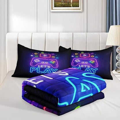 Gamer Comforter Sets,Gaming Bedding Set for Boys 6 pcs,Kids Comforter Sets for Boys,Twin Purple Comforter Sets for Boys,Bed in A Bag with Sheets(Twin,Purple Color)
