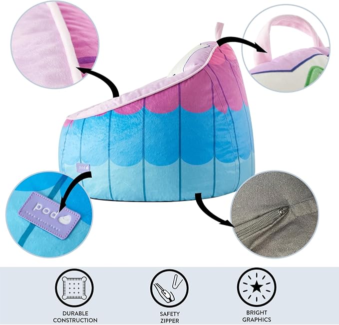 Idea Nuova Gabbys Dollhouse Hillside by pod Plush Kids Bean Bag Chair, 24"x24"x25", Ages 3+