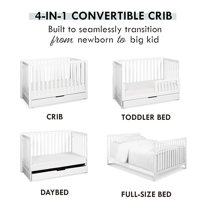 Carter's by DaVinci Colby 4-in-1 Convertible Crib with Trundle Drawer in White, Greenguard Gold Certified, Undercrib Storage