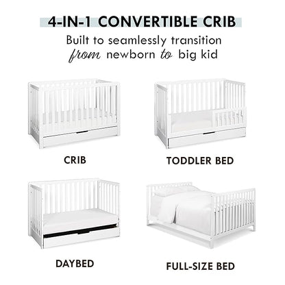 Carter's by DaVinci Colby 4-in-1 Convertible Crib with Trundle Drawer in White, Greenguard Gold Certified, Undercrib Storage